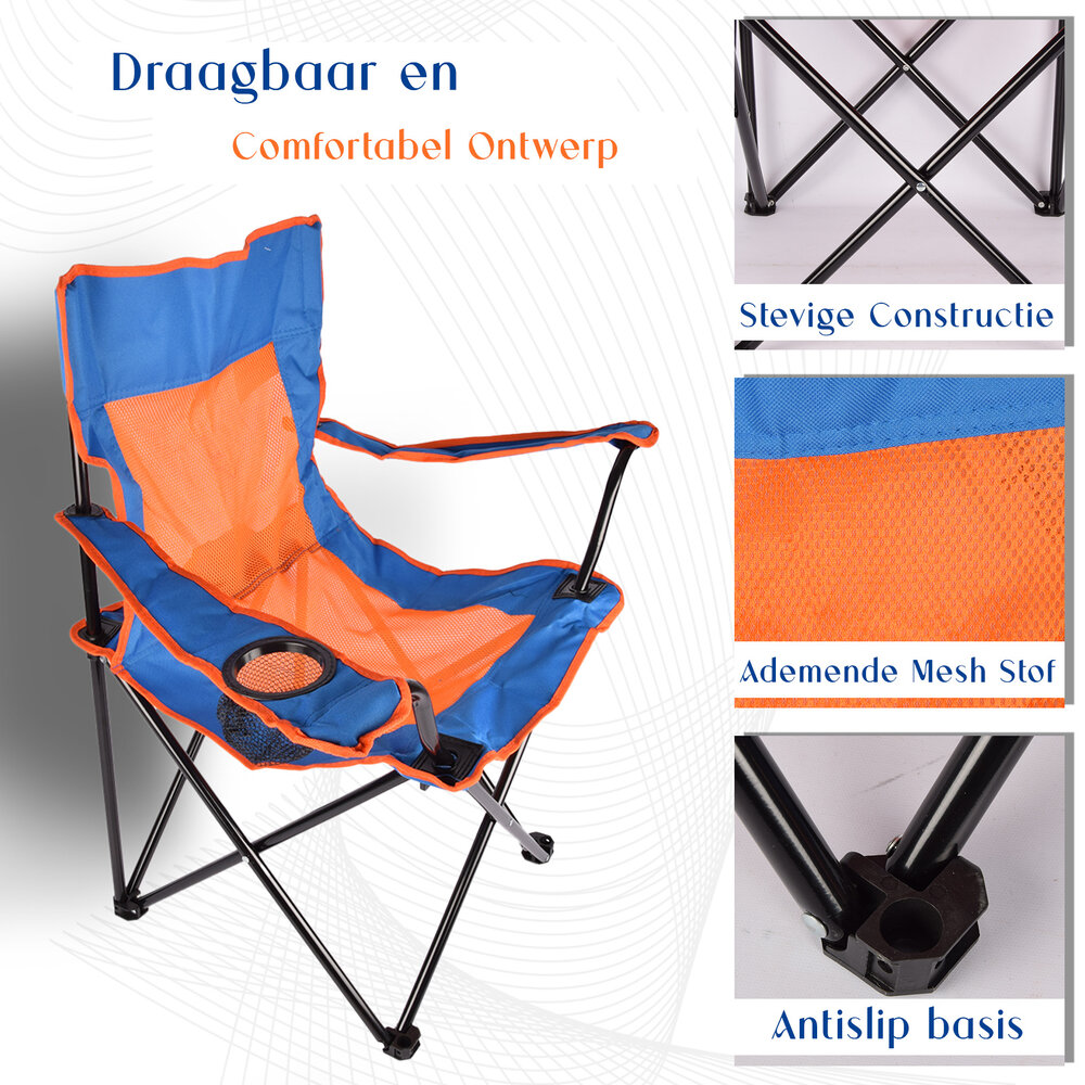 Discountershop Camping chair | chair | Foldable chair | Blue & Orange | Folding chair | Camping chair | Seat height 40 cm | Outdoor chair | 50cm x 50cm x 80cm