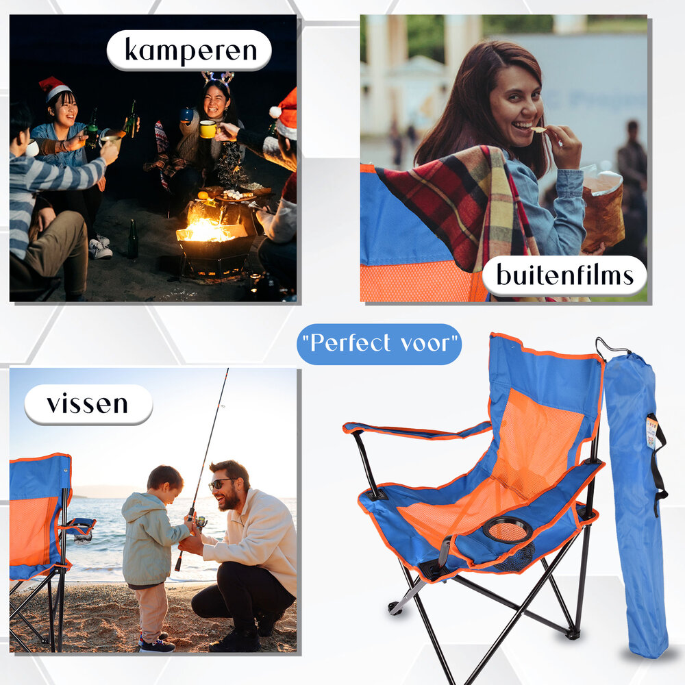 Discountershop Camping chair | chair | Foldable chair | Blue & Orange | Folding chair | Camping chair | Seat height 40 cm | Outdoor chair | 50cm x 50cm x 80cm