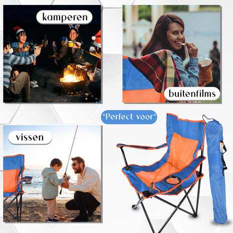 Discountershop Camping chair | chair | Foldable chair | Blue & Orange | Folding chair | Camping chair | Seat height 40 cm | Outdoor chair | 50cm x 50cm x 80cm