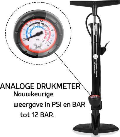 Merkloos Fietspomp met Drukmeter en Extra Ventielen - Multifunctionele Aluminium Vloerpomp met Schrader en Presta Mondstuk - Lichtgewicht Pomp voor Fietsen, Ballen, Scooters en Autobanden