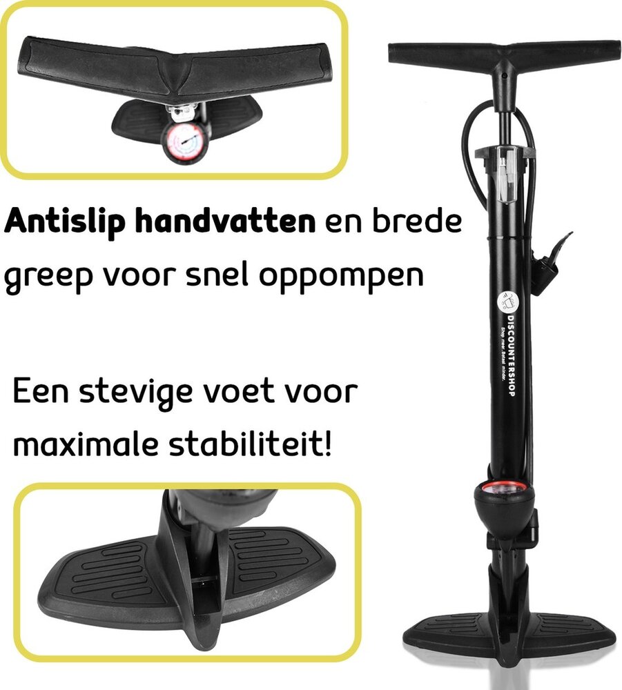 Merkloos Fietspomp met Drukmeter en Extra Ventielen - Multifunctionele Aluminium Vloerpomp met Schrader en Presta Mondstuk - Lichtgewicht Pomp voor Fietsen, Ballen, Scooters en Autobanden