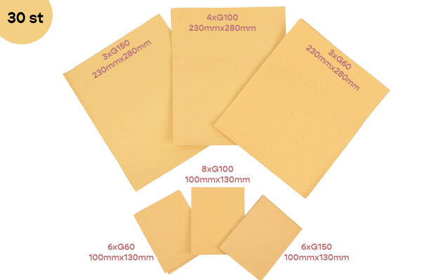Merkloos Schuurpapier Set - 30 Stuks | Schuurmaterialen voor Volwassenen | Fijn, Grof, Metaal- en Meubel Schuurpapier | 9.30x20 cm | Beige