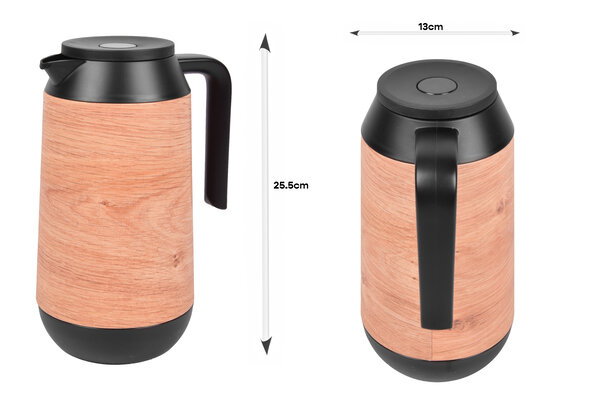 Discountershop Thermoskan - Isoleerkan 1 liter - houtlook - Isoleerkannen - warmte tot +5h.