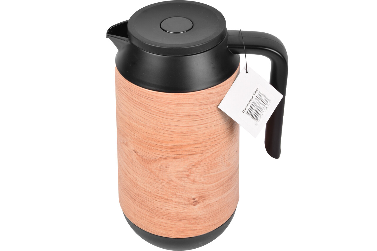 Discountershop Thermoskan - Isoleerkan 1 liter - houtlook - Isoleerkannen - warmte tot +5h.