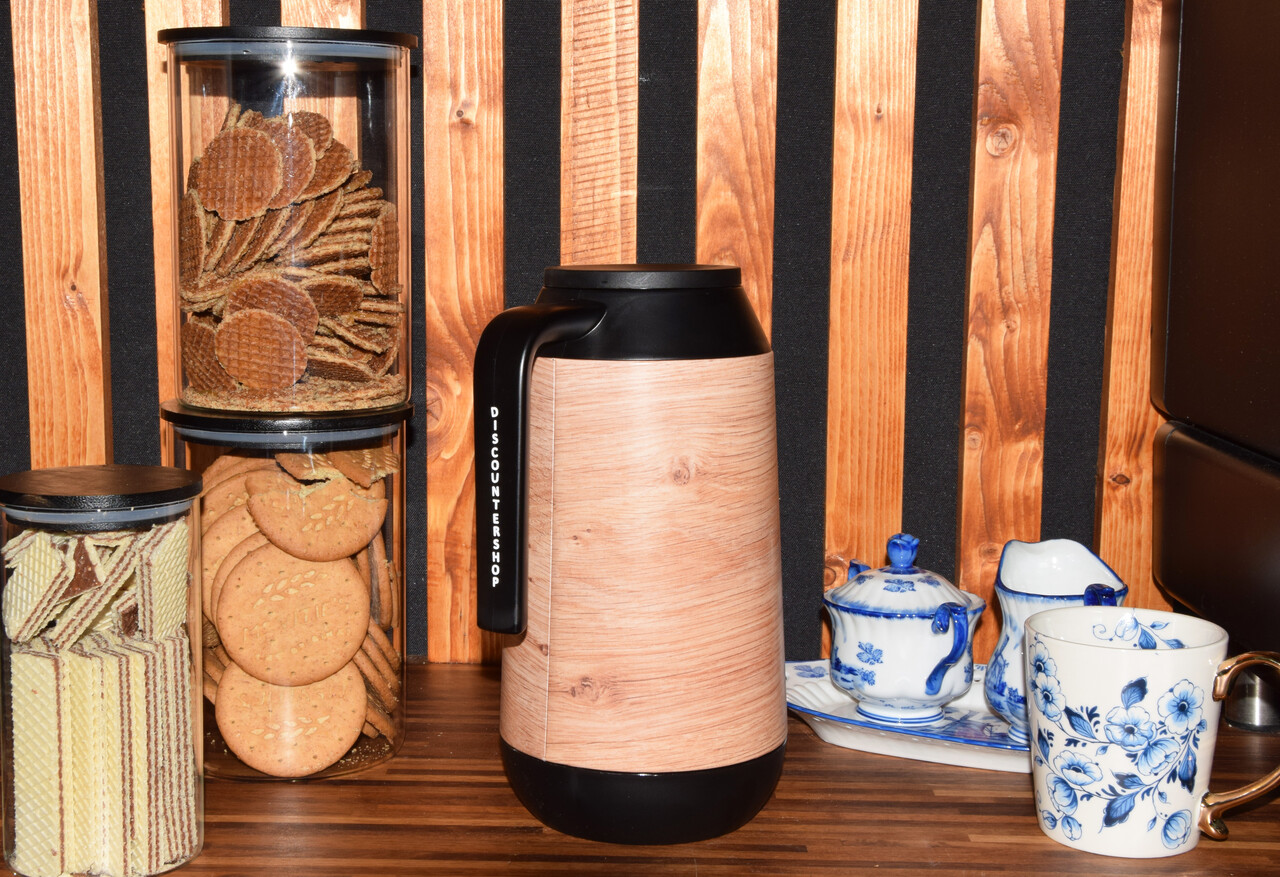 Discountershop Thermos - Insulated jug 1 liter - wood look - Insulating jugs - heat up to +5h.