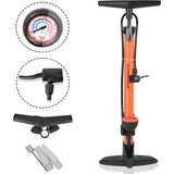Merkloos Upright Bicycle Pump with Pressure Gauge and Adapters - 8 Bar - Plastic and Metal - Orange and Black - 63cmx10cm Merkloos Upright Bicycle Pump with Pressure Gauge and Adapters - 8 Bar - Plastic and Metal - Orange and Black - 63cmx10cm