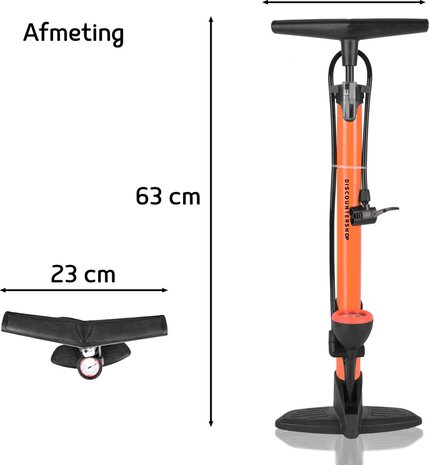 Merkloos Upright Bicycle Pump with Pressure Gauge and Adapters - 8 Bar - Plastic and Metal - Orange and Black - 63cmx10cm Merkloos Upright Bicycle Pump with Pressure Gauge and Adapters - 8 Bar - Plastic and Metal - Orange and Black - 63cmx10cm