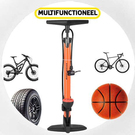 Merkloos Upright Bicycle Pump with Pressure Gauge and Adapters - 8 Bar - Plastic and Metal - Orange and Black - 63cmx10cm Merkloos Upright Bicycle Pump with Pressure Gauge and Adapters - 8 Bar - Plastic and Metal - Orange and Black - 63cmx10cm