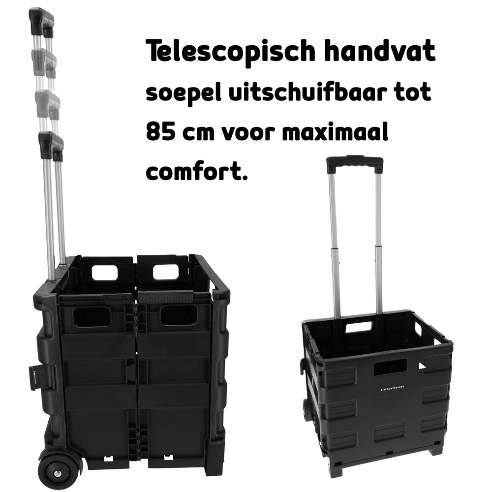 Discountershop Durable Foldable Trolley with Ergonomic Handle and Lightweight Design | Plastic | Black Foldable Luggage Trolley up to 25kg Capacity