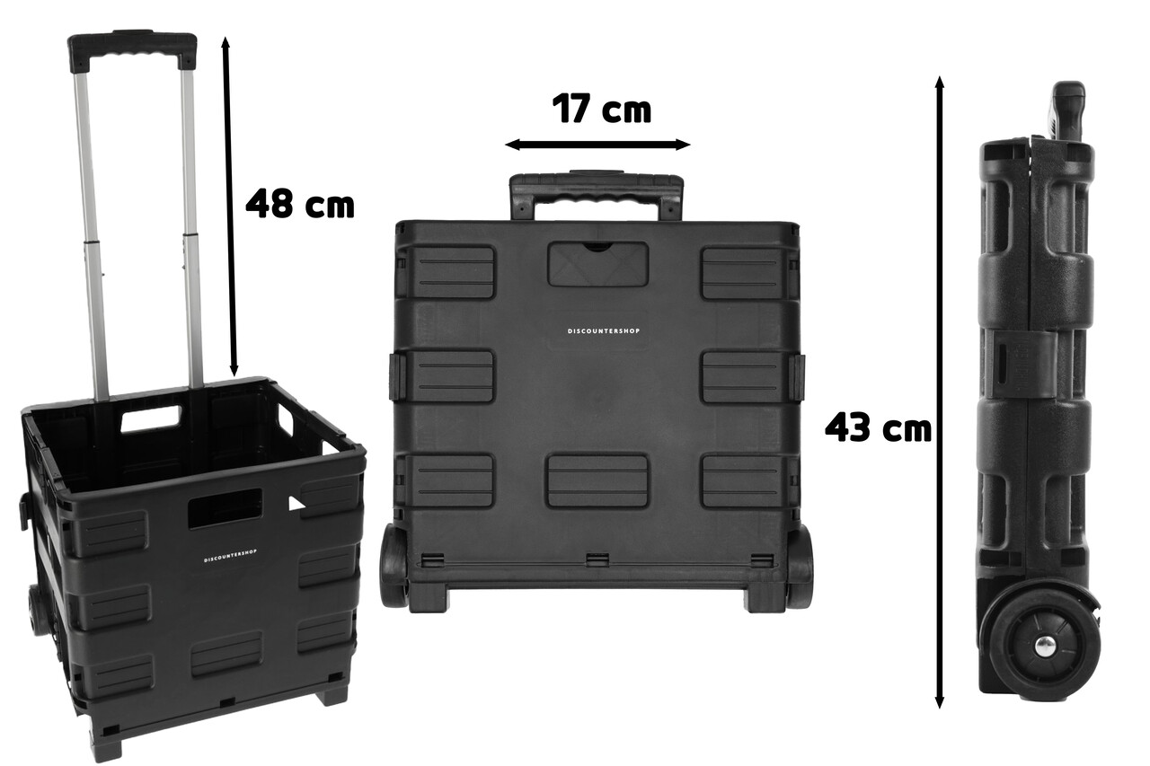 Discountershop Durable Foldable Trolley with Ergonomic Handle and Lightweight Design | Plastic | Black Foldable Luggage Trolley up to 25kg Capacity