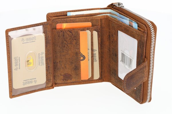 4 East Portemonnee Heren - Portemonnee Dames - Camel - Unisex Portemonnee met Rits - RFID Anti-Skim - 13,5x10 cm  - 6 Pasjeshouder 4 East Portemonnee Heren - Portemonnee Dames - Camel - Unisex Portemonnee met Rits - RFID Anti-Skim - 13,5x10 cm  - 6 Pasjeshouder