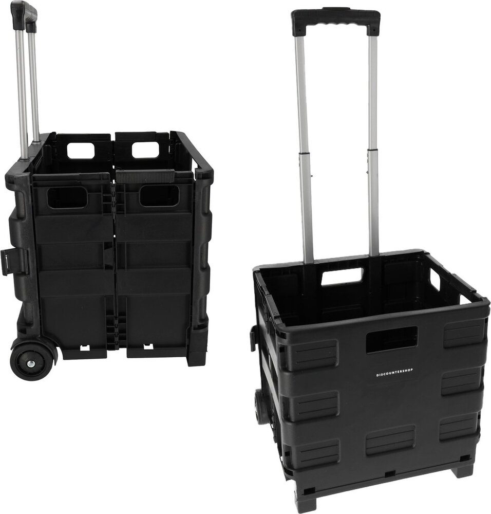 Discountershop Durable Foldable Trolley with Ergonomic Handle and Lightweight Design | Plastic | Black Foldable Luggage Trolley up to 25kg Capacity