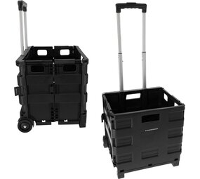 Discountershop Durable Foldable Trolley with Ergonomic Handle and Lightweight Design | Plastic | Black Foldable Luggage Trolley up to 25kg Capacity Discountershop Durable Foldable Trolley with Ergonomic Handle and Lightweight Design | Plastic | Black Foldable Luggage Trolley up to 25kg Capacity