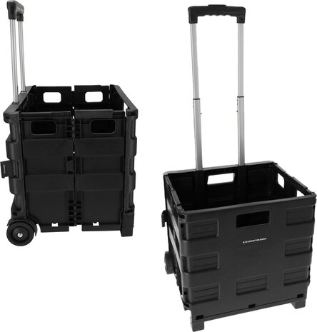 Discountershop Durable Foldable Trolley with Ergonomic Handle and Lightweight Design | Plastic | Black Foldable Luggage Trolley up to 25kg Capacity