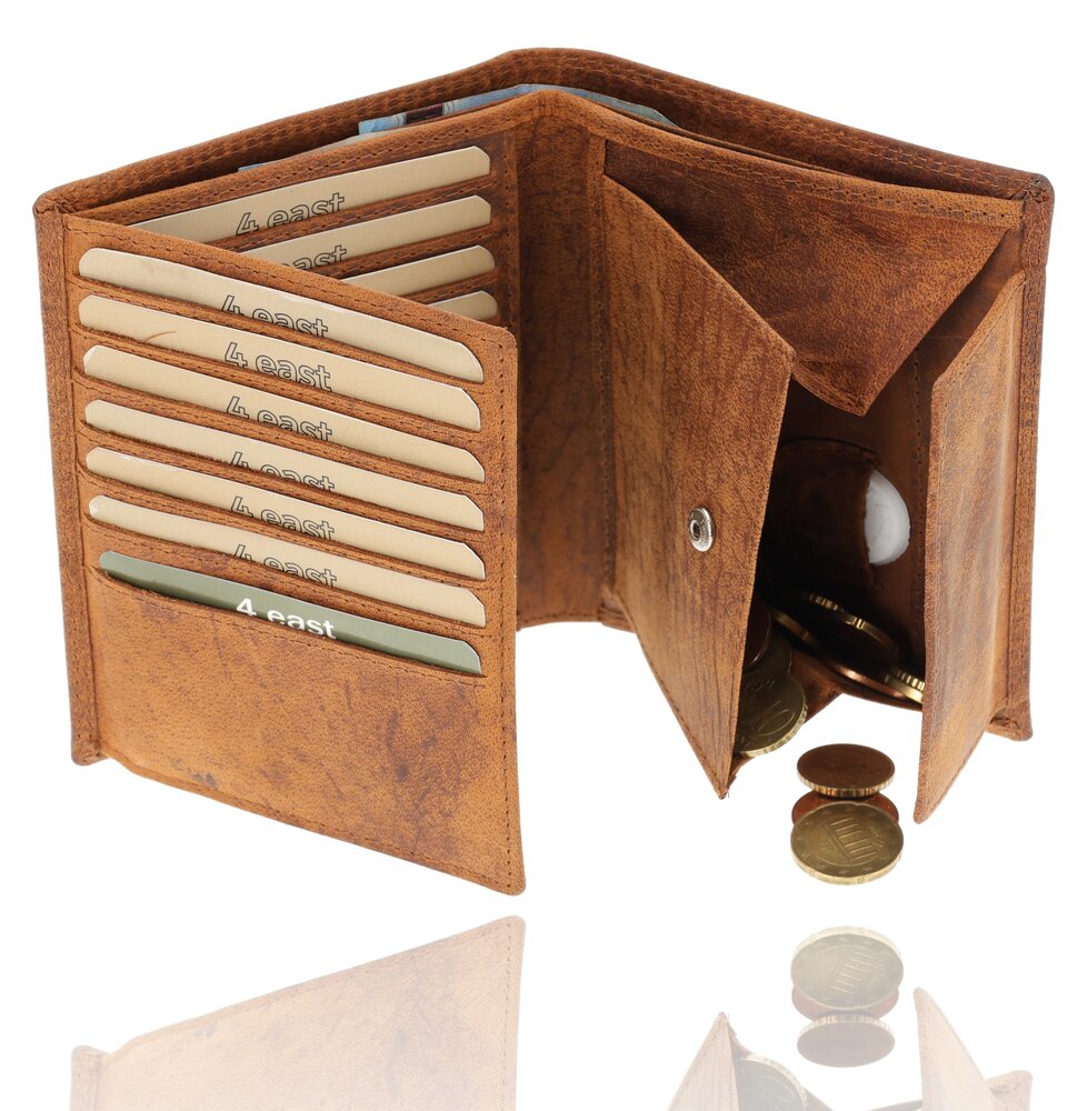 4 East Genuine Leather Mens Wallet - Tan Leather Wallet with 14 Card Slots - Billfold Wallet with RFID