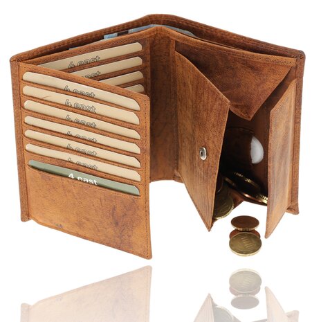 4 East Genuine Leather Mens Wallet - Tan Leather Wallet with 14 Card Slots - Billfold Wallet with RFID