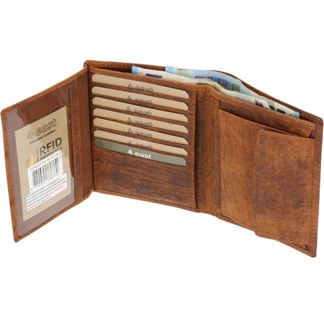 4 East Genuine Leather Mens Wallet - Tan Leather Wallet with 14 Card Slots - Billfold Wallet with RFID
