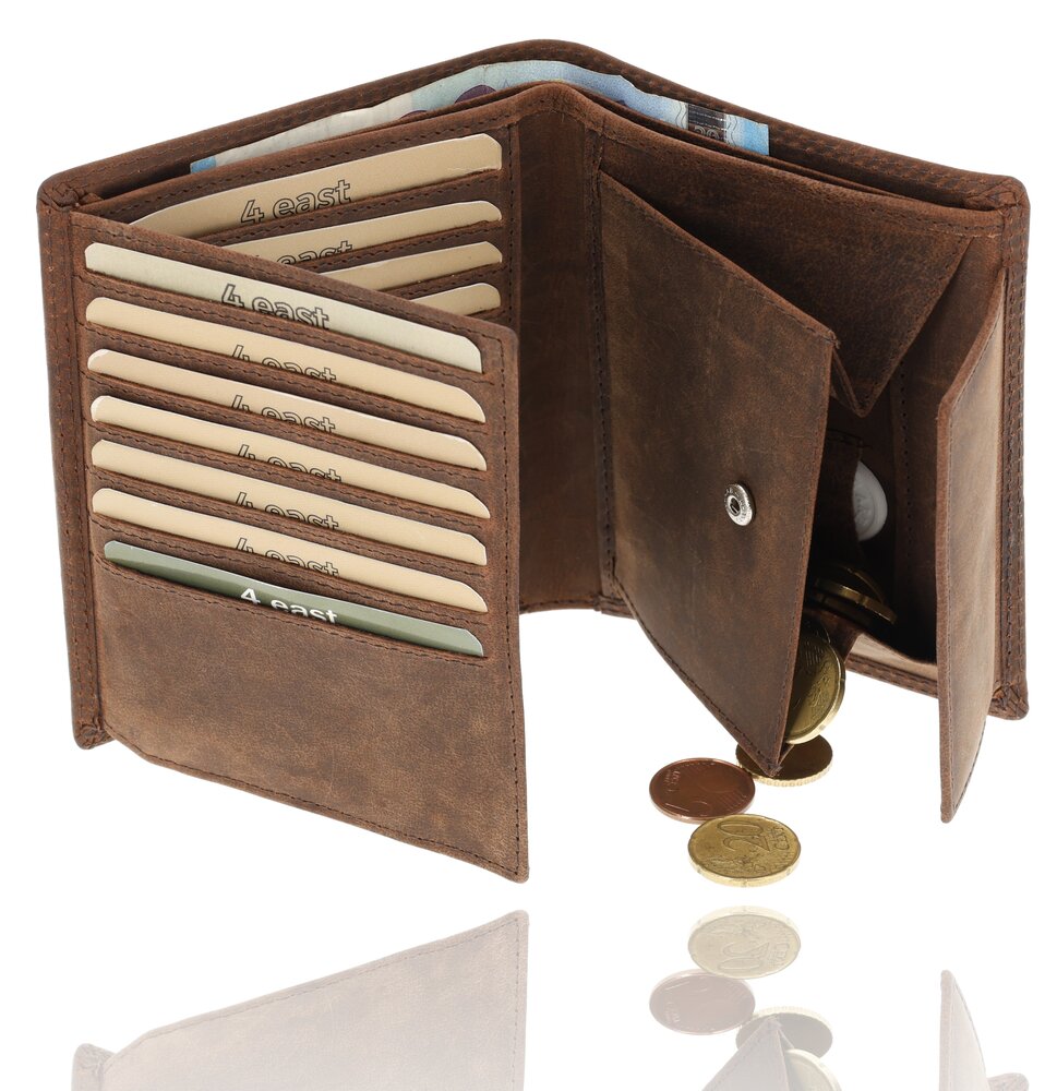 4 East Men's Wallet - 4East Genuine Leather Wallet for Men - 14 Credit Card Compartments & Coin Pocket - Choco Brown 4 East Men's Wallet - 4East Genuine Leather Wallet for Men - 14 Credit Card Compartments & Coin Pocket - Choco Brown