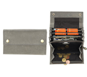 4 East Leather Catering Wallet - Horeca Catering Wallet - Men & Women - RFID - 14 Card Holder & Coin Pocket - Gray