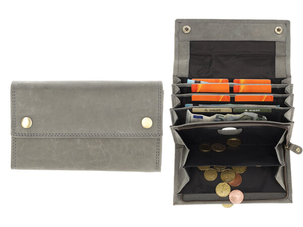 4 East Leather Catering Wallet - Horeca Catering Wallet - Men & Women - RFID - 14 Card Holder & Coin Pocket - Gray