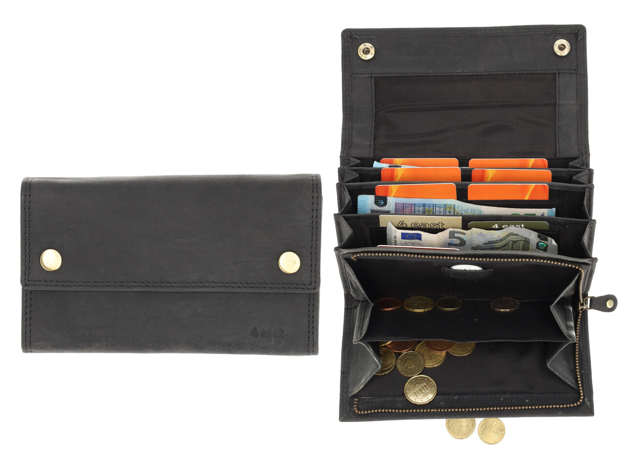 4 East Horeca Portemonnee - Compacte Horeca Portefeuille voor Heren & Dames - Kelnersbeurs met RFID Bescherming -Buffelleer Zwart - 14 Kaartsleuven, 4 Briefgeldvakken- Muntvak met Rits 4 East Horeca Portemonnee - Compacte Horeca Portefeuille voor Heren & Dames - Kelnersbeurs met RFID Bescherming -Buffelleer Zwart - 14 Kaartsleuven, 4 Briefgeldvakken- Muntvak met Rits