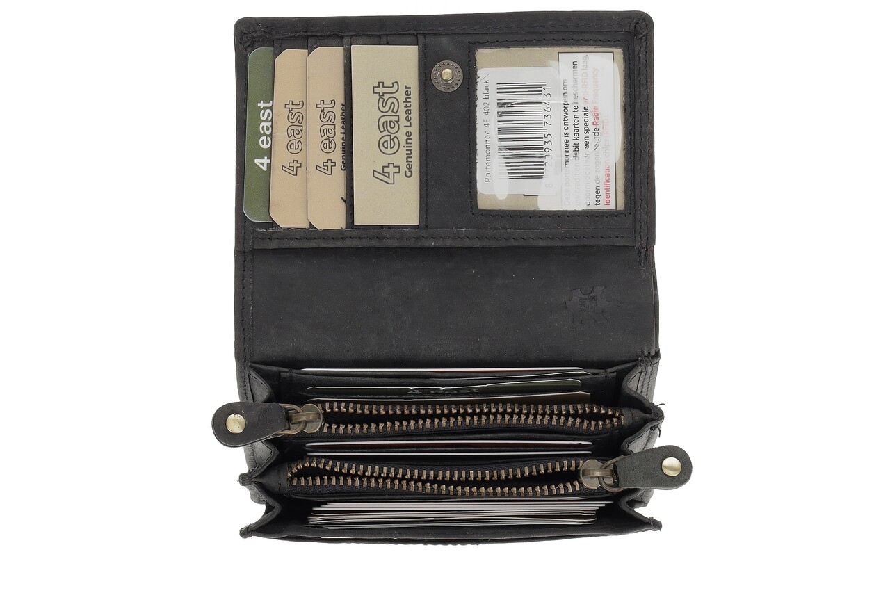 4 East RFID Wallet | Buffalo leather | 14 Passes | Coin compartment | Press studs | Buffalo leather | Money Exchange | 8.5x12.5x3cm 4 East RFID Wallet | Buffalo leather | 14 Passes | Coin compartment | Press studs | Buffalo leather | Money Exchange | 8.5x12.5x3cm