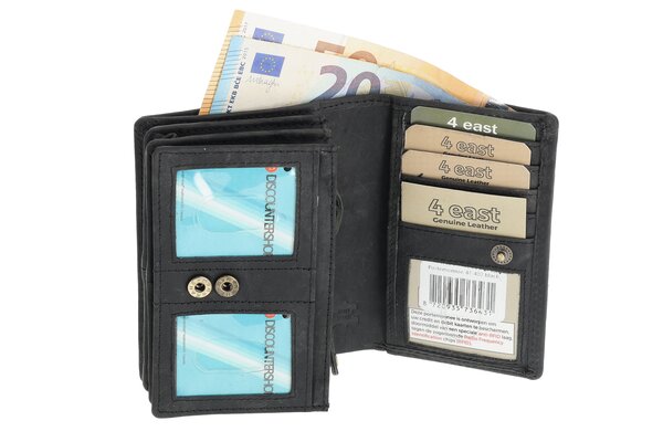 4 East RFID Wallet | Buffalo leather | 14 Passes | Coin compartment | Press studs | Buffalo leather | Money Exchange | 8.5x12.5x3cm 4 East RFID Wallet | Buffalo leather | 14 Passes | Coin compartment | Press studs | Buffalo leather | Money Exchange | 8.5x12.5x3cm