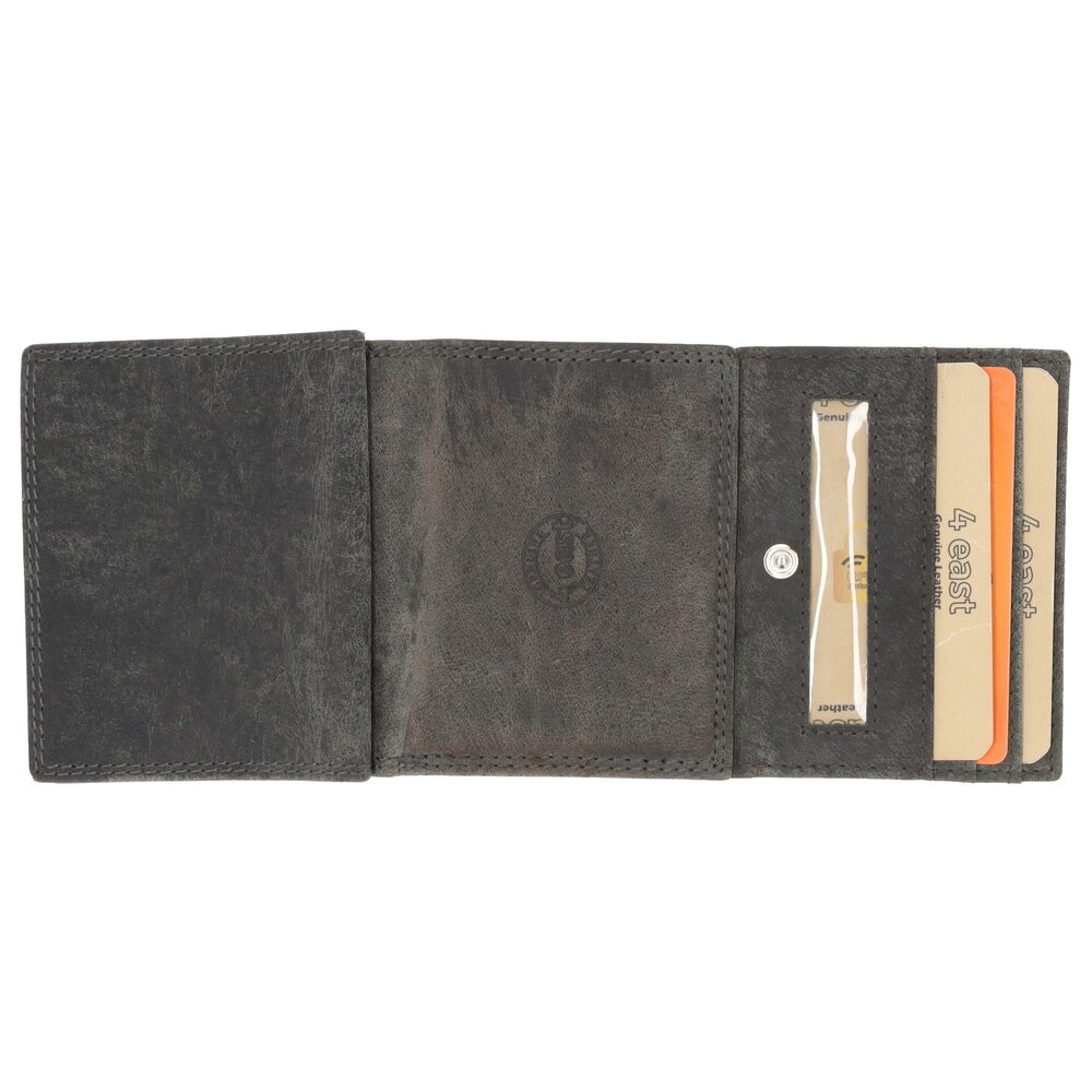 4 East Trifold Wallet in Gray with Genuine Leather - Compact Size - 4 East - 9.5x8x2.5cm - 6 Credit card compartments - 2 compartments inside - 1 compartment for coins. 4 East Trifold Wallet in Gray with Genuine Leather - Compact Size - 4 East - 9.5x8x2.5cm - 6 Credit card compartments - 2 compartments inside - 1 compartment for coins.