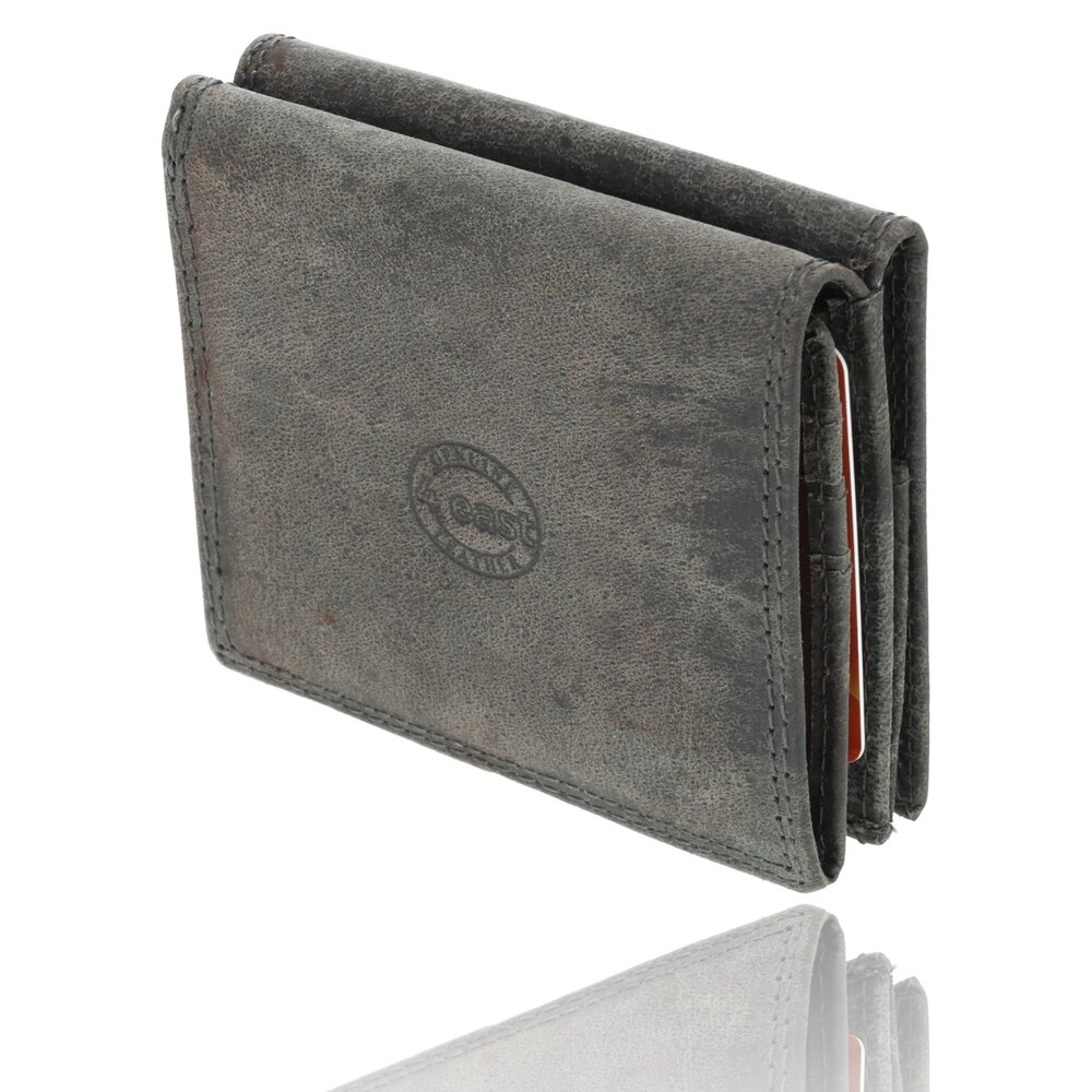 4 East Trifold Wallet in Gray with Genuine Leather - Compact Size - 4 East - 9.5x8x2.5cm - 6 Credit card compartments - 2 compartments inside - 1 compartment for coins. 4 East Trifold Wallet in Gray with Genuine Leather - Compact Size - 4 East - 9.5x8x2.5cm - 6 Credit card compartments - 2 compartments inside - 1 compartment for coins.