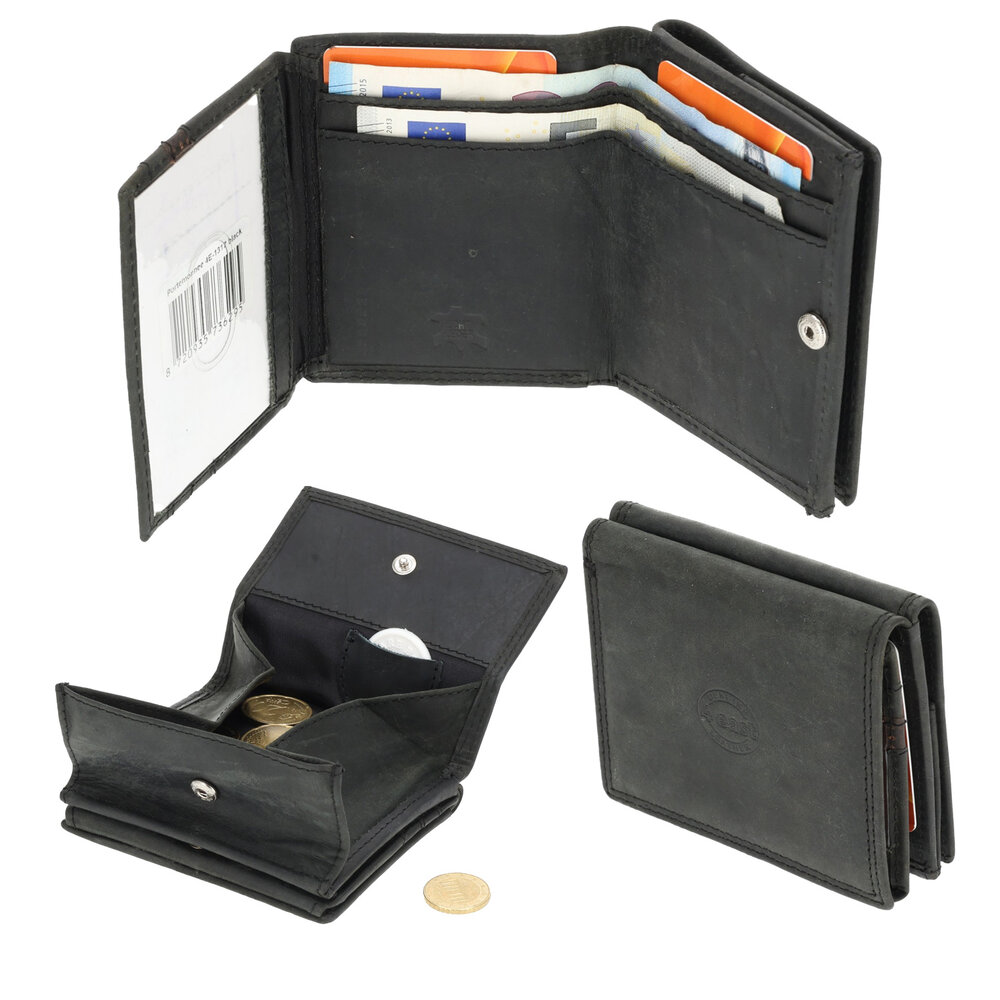 4 East  Leren Portemonnee Heren en Dames - Met Vierkant Muntvak en RFID Bescherming - Zwart - 9,5 x 7,5 cm - 6 Kaartvakken - 2 Biljetvakken 4 East  Leren Portemonnee Heren en Dames - Met Vierkant Muntvak en RFID Bescherming - Zwart - 9,5 x 7,5 cm - 6 Kaartvakken - 2 Biljetvakken
