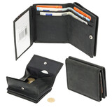 4 East Leren Portemonnee Heren en Dames - Met Vierkant Muntvak en RFID Bescherming - Zwart - 9,5 x 7,5 cm - 6 Kaartvakken - 2 Biljetvakken