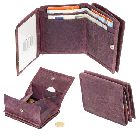 4 East Buffalo Leather Wallet - 6 Card Holders, RFID Protection, Square Coin Pocket, Purple Leather - 9.5x7.5 cm 4 East Buffalo Leather Wallet - 6 Card Holders, RFID Protection, Square Coin Pocket, Purple Leather - 9.5x7.5 cm