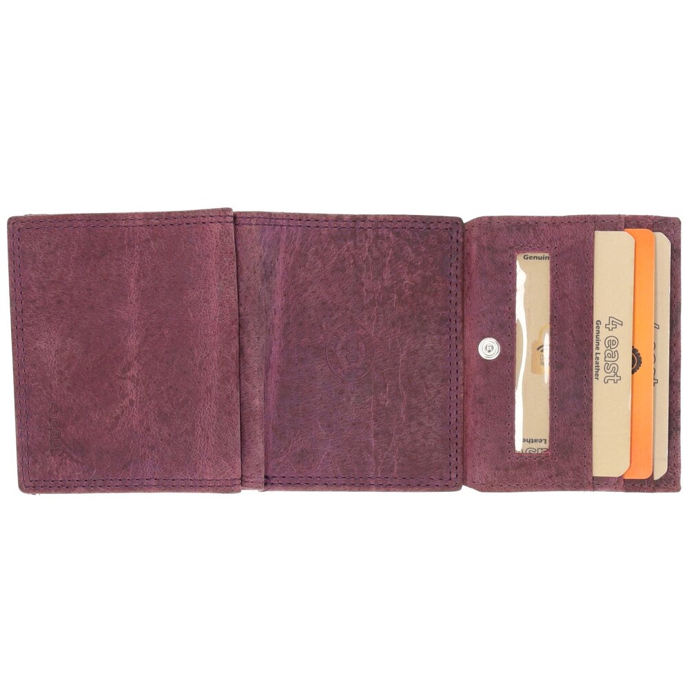 4 East Buffalo Leather Wallet - 6 Card Holders, RFID Protection, Square Coin Pocket, Purple Leather - 9.5x7.5 cm 4 East Buffalo Leather Wallet - 6 Card Holders, RFID Protection, Square Coin Pocket, Purple Leather - 9.5x7.5 cm