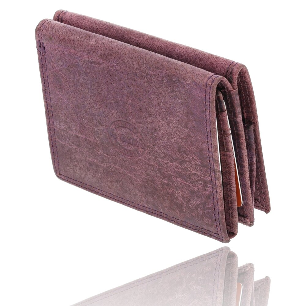 4 East Buffalo Leather Wallet - 6 Card Holders, RFID Protection, Square Coin Pocket, Purple Leather - 9.5x7.5 cm 4 East Buffalo Leather Wallet - 6 Card Holders, RFID Protection, Square Coin Pocket, Purple Leather - 9.5x7.5 cm