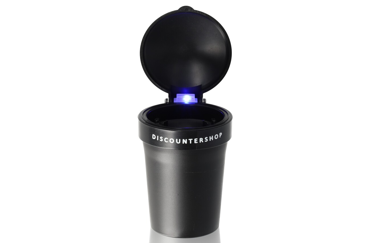Merkloos Auto asbak / Geurloze Auto Asbak / Met led verlichting / incl"GRATIS BATTERIJ" - Zwart