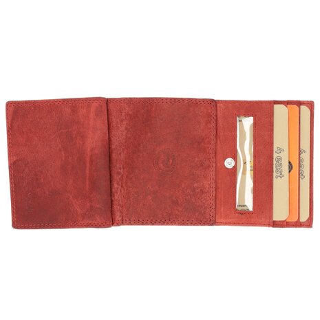 4 East Portmonnee - Buffel Leer Rood , 6 Pasjeshouders, RFID Bescherming, Vierkant Muntvak - 9,5x7,5 cm 4 East Portmonnee - Buffel Leer Rood , 6 Pasjeshouders, RFID Bescherming, Vierkant Muntvak - 9,5x7,5 cm