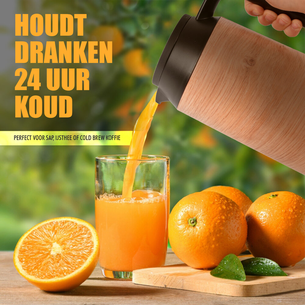 Discountershop Thermoskan - Isoleerkan 1 liter - houtlook - Isoleerkannen - warmte tot +5h.