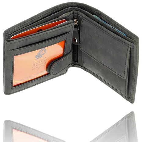 Merkloos "Buffalo Leather Wallet Anthracite - RFID Blocking - 7 Card Slots - Double Stitching - Spacious Coin Pocket - Compact and Durable 9.5x11cm black Merkloos "Buffalo Leather Wallet Anthracite - RFID Blocking - 7 Card Slots - Double Stitching - Spacious Coin Pocket - Compact and Durable 9.5x11cm black