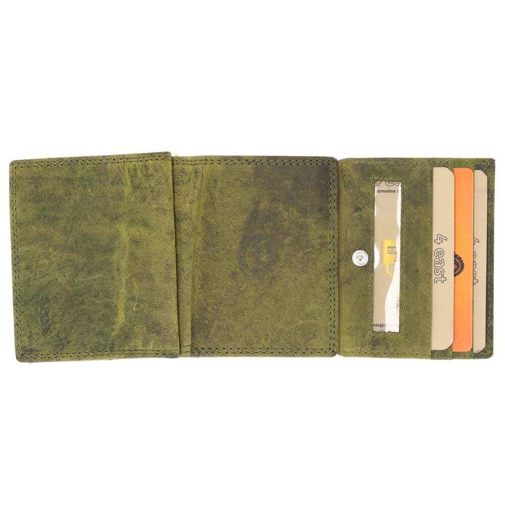 4 East Mens Leather Wallet | Genuine Hunter Leather RFID Blocking Unisex Wallet with Coin Compartment and Card Slots | 9.5 x 7.5 x 2 cm - Olive Color 4 East Mens Leather Wallet | Genuine Hunter Leather RFID Blocking Unisex Wallet with Coin Compartment and Card Slots | 9.5 x 7.5 x 2 cm - Olive Color