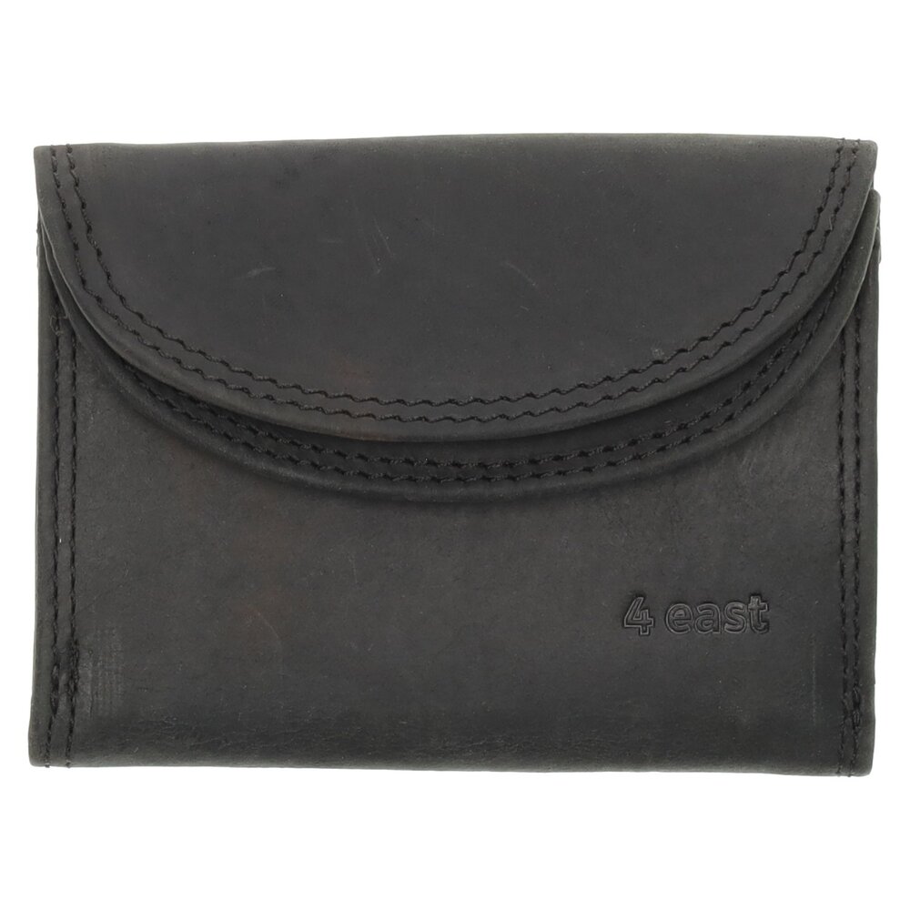 4 East  Kleine Portemonnee Zwart | Leren Mini Portemonnee met RFID Bescherming  | Kaarthouder, Briefgeld & Muntvak | 10.5x8.5cm | Ideaal Cadeau – Moederdag, Vaderdag!