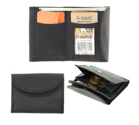 4 East Kleine Portemonnee Zwart | Leren Mini Portemonnee met RFID Bescherming  | Kaarthouder, Briefgeld & Muntvak | 10.5x8.5cm | Ideaal Cadeau – Moederdag, Vaderdag!
