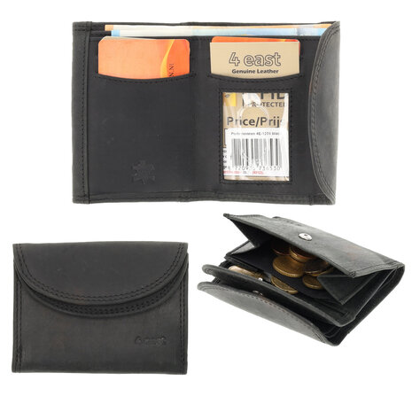 4 East Mini Wallet Leather with RFID | Portable Unisex Small Purse for Men & Women | 4 Card Slots, Coin Pocket, & 2 Bill Compartment | Black - 10.5x8.5x2.5 cm 4 East Mini Wallet Leather with RFID | Portable Unisex Small Purse for Men & Women | 4 Card Slots, Coin Pocket, & 2 Bill Compartment | Black - 10.5x8.5x2.5 cm