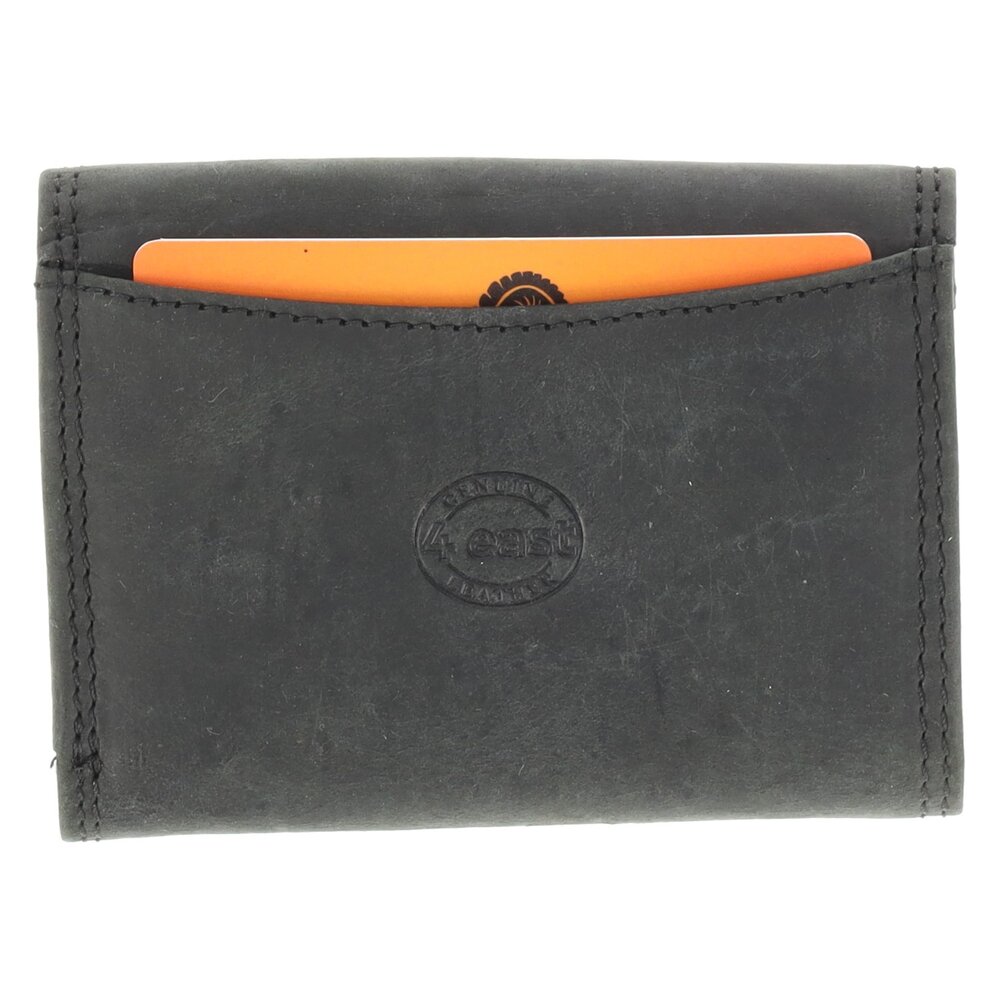 4 East  Kleine Portemonnee Zwart | Leren Mini Portemonnee met RFID Bescherming  | Kaarthouder, Briefgeld & Muntvak | 10.5x8.5cm | Ideaal Cadeau – Moederdag, Vaderdag!