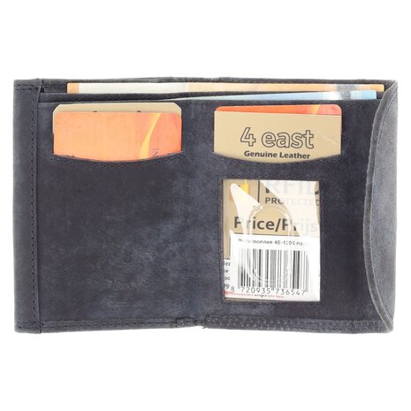 4 East Small Wallet with RFID | Portable Navy Leather Wallet for Men & Women | 4 Card Slots, Coin Pocket, & 2 Bill Compartment | 10.5x8.5x2.5 cm 4 East Small Wallet with RFID | Portable Navy Leather Wallet for Men & Women | 4 Card Slots, Coin Pocket, & 2 Bill Compartment | 10.5x8.5x2.5 cm