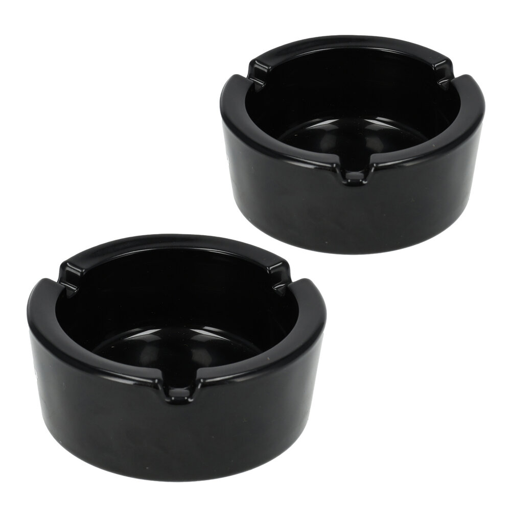 Discountershop  Black Glass Ashtray 8.5cm | Heat-Resistant Cigarette Ash Tray for Smokers | Set of 2 | Art Deco Smoking Accessories for Men