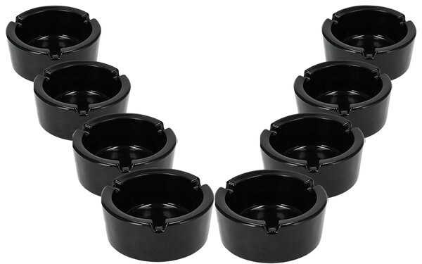 Discountershop Set of 8 Black Glass Ashtrays | 8.5cm Diameter | Heat-Resistant Art Deco Cigarette Ash Tray for Bars, Hotels, Cafes & Restaurants