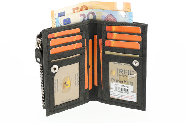 4 East  Dames portemonnee leer met rits | portemonnee dames veel pasjes | 14cm x 9cm - 12 kaartsloten - 7 vakken | rfid | ideaal cadeautjes grijs 4 East  Dames portemonnee leer met rits | portemonnee dames veel pasjes | 14cm x 9cm - 12 kaartsloten - 7 vakken | rfid | ideaal cadeautjes grijs