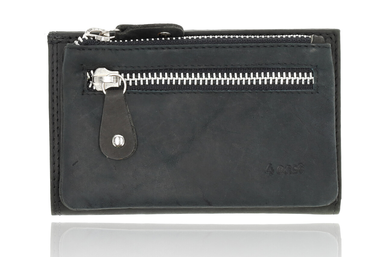 4 East Dames portemonnee met rits | zwart leren portemonnee in echt leer | 14cm x 9cm - 12 kaartsloten - 7 vakken | rfid | ideaal cadeautjes 4 East Dames portemonnee met rits | zwart leren portemonnee in echt leer | 14cm x 9cm - 12 kaartsloten - 7 vakken | rfid | ideaal cadeautjes