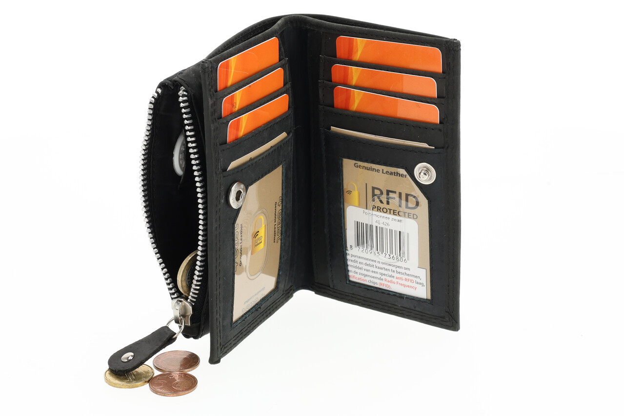 4 East Dames portemonnee met rits | zwart leren portemonnee in echt leer | 14cm x 9cm - 12 kaartsloten - 7 vakken | rfid | ideaal cadeautjes 4 East Dames portemonnee met rits | zwart leren portemonnee in echt leer | 14cm x 9cm - 12 kaartsloten - 7 vakken | rfid | ideaal cadeautjes