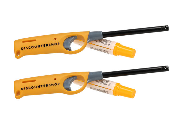 Discountershop Gasaansteker met Navulling Set van 2, Geel 25,5 cm voor BBQ, Fornuis, Kaarsen, Keuken en Camping